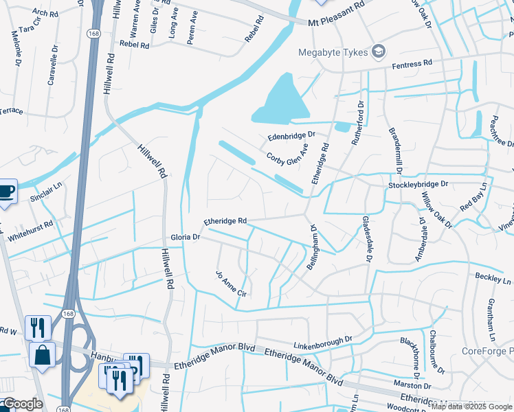 map of restaurants, bars, coffee shops, grocery stores, and more near 805 Riston Court in Chesapeake