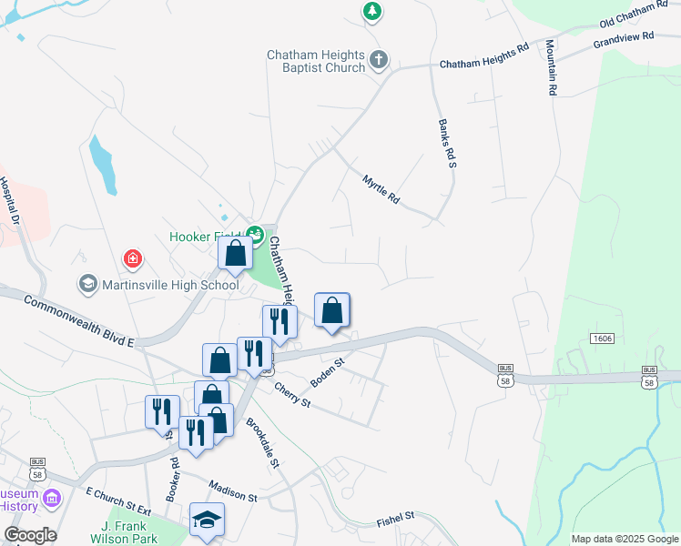 map of restaurants, bars, coffee shops, grocery stores, and more near 941-959 Blankenship Road in Martinsville