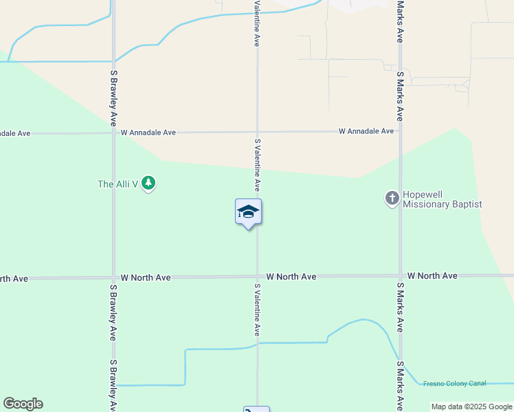 map of restaurants, bars, coffee shops, grocery stores, and more near 2695 South Valentine Avenue in Fresno