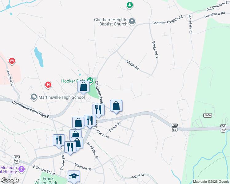 map of restaurants, bars, coffee shops, grocery stores, and more near 916 Blankenship Road in Martinsville