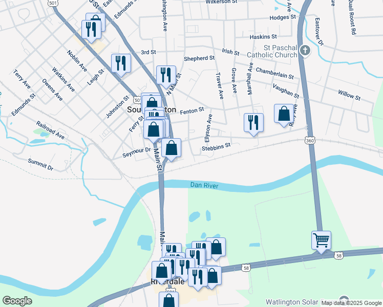 map of restaurants, bars, coffee shops, grocery stores, and more near 100 Edmondson Avenue in South Boston