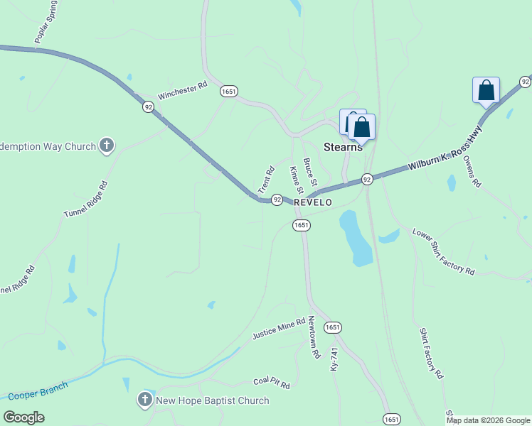 map of restaurants, bars, coffee shops, grocery stores, and more near Kentucky 92 in Stearns