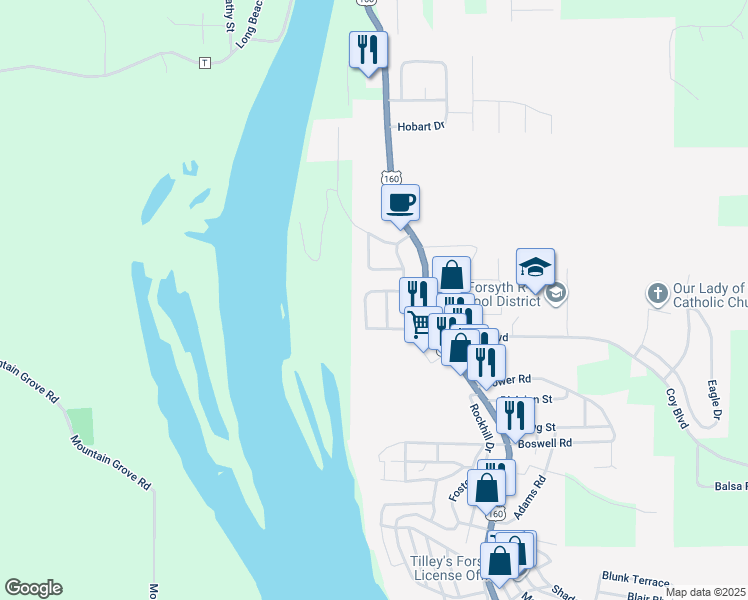 map of restaurants, bars, coffee shops, grocery stores, and more near 241 Brentwood Street in Forsyth