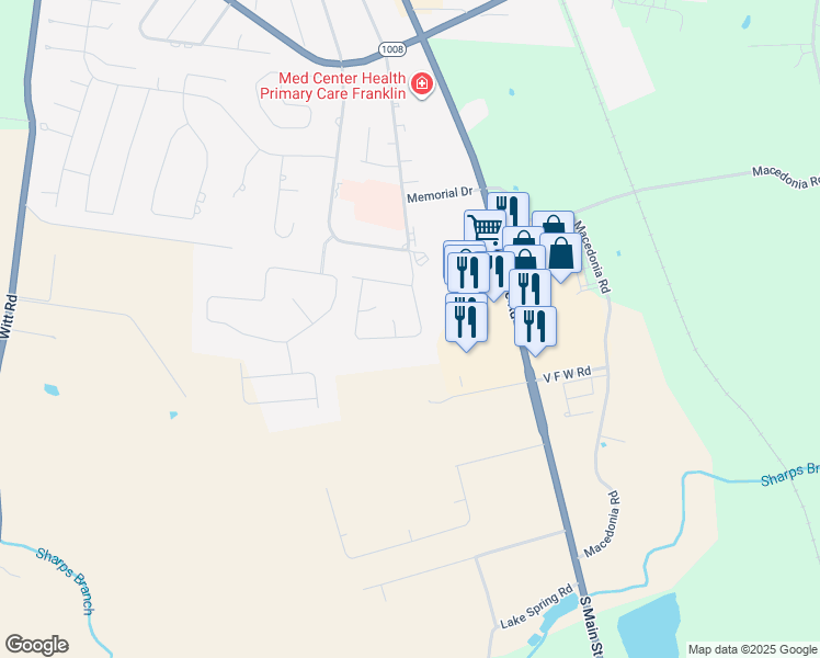 map of restaurants, bars, coffee shops, grocery stores, and more near 116 Blackberry Drive in Franklin