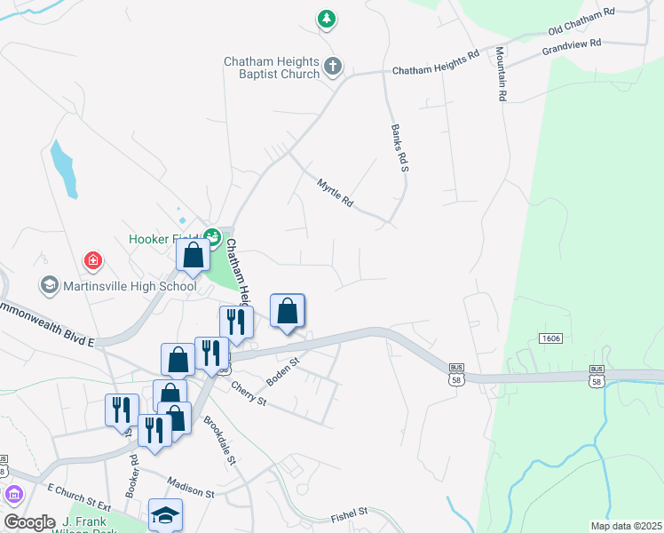 map of restaurants, bars, coffee shops, grocery stores, and more near 959 Blankenship Road in Martinsville