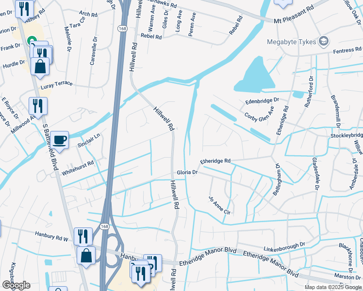 map of restaurants, bars, coffee shops, grocery stores, and more near 809 Hillwell Road in Chesapeake