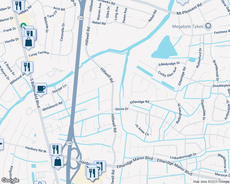 map of restaurants, bars, coffee shops, grocery stores, and more near 809 Hillwell Road in Chesapeake