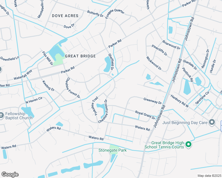 map of restaurants, bars, coffee shops, grocery stores, and more near 707 Yorkshire Trail in Chesapeake
