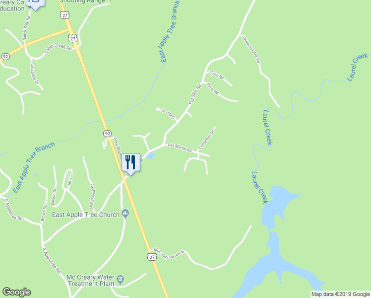 map of restaurants, bars, coffee shops, grocery stores, and more near Les Martin Road in Stearns