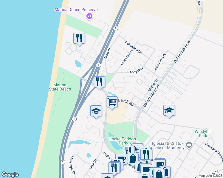 map of restaurants, bars, coffee shops, grocery stores, and more near 3246 Coral Way in Marina