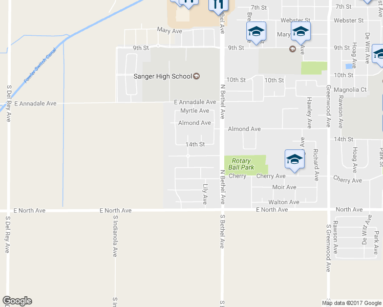 map of restaurants, bars, coffee shops, grocery stores, and more near 2784 Edgar Avenue in Sanger