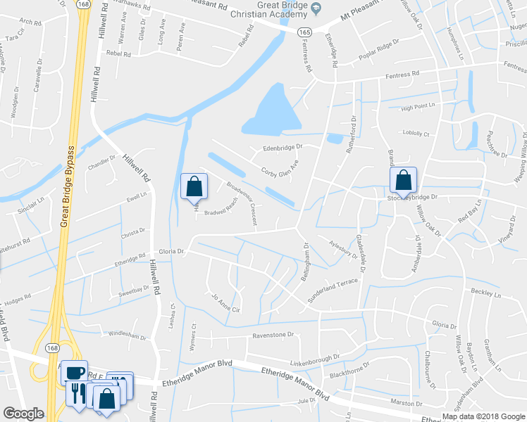 map of restaurants, bars, coffee shops, grocery stores, and more near 705 Colton Court in Chesapeake