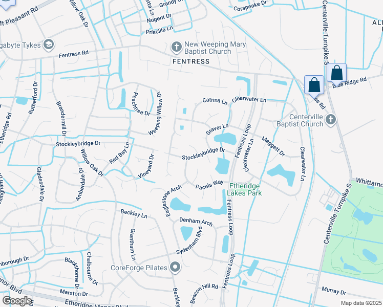 map of restaurants, bars, coffee shops, grocery stores, and more near 1104 Stockleybridge Drive in Chesapeake