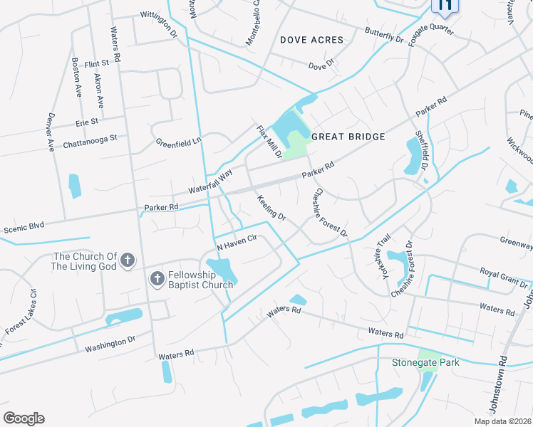 map of restaurants, bars, coffee shops, grocery stores, and more near 810 Keeling Drive in Chesapeake