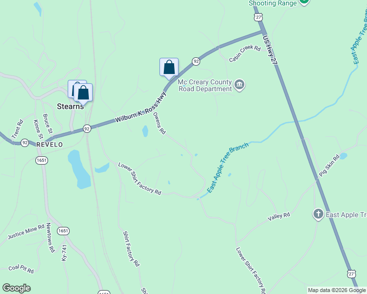 map of restaurants, bars, coffee shops, grocery stores, and more near Owens Road in Stearns