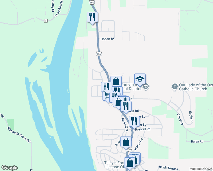map of restaurants, bars, coffee shops, grocery stores, and more near 122 Brentwood Street in Forsyth