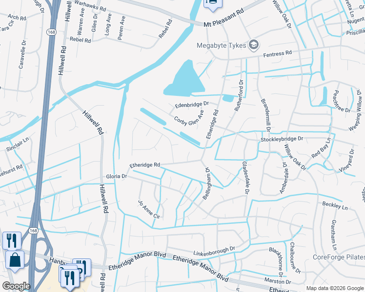 map of restaurants, bars, coffee shops, grocery stores, and more near 709 Colton Court in Chesapeake