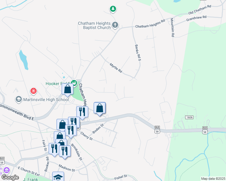 map of restaurants, bars, coffee shops, grocery stores, and more near 941-959 Blankenship Road in Martinsville