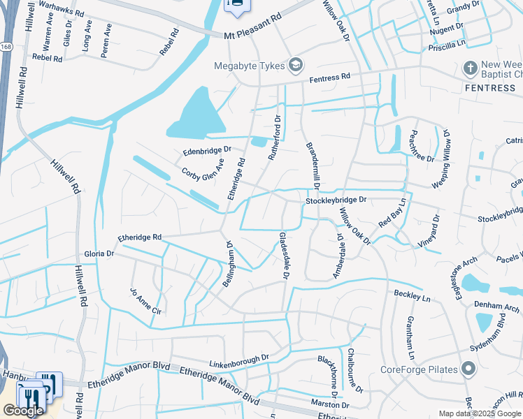 map of restaurants, bars, coffee shops, grocery stores, and more near 812 Shadowood Lane in Chesapeake