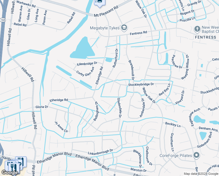 map of restaurants, bars, coffee shops, grocery stores, and more near 812 Shadowood Lane in Chesapeake