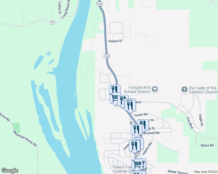 map of restaurants, bars, coffee shops, grocery stores, and more near 241 Brentwood Street in Forsyth