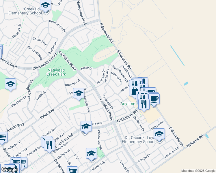 map of restaurants, bars, coffee shops, grocery stores, and more near 867 Chamise Drive in Salinas