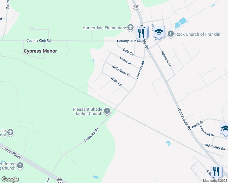 map of restaurants, bars, coffee shops, grocery stores, and more near Parks Place in Franklin