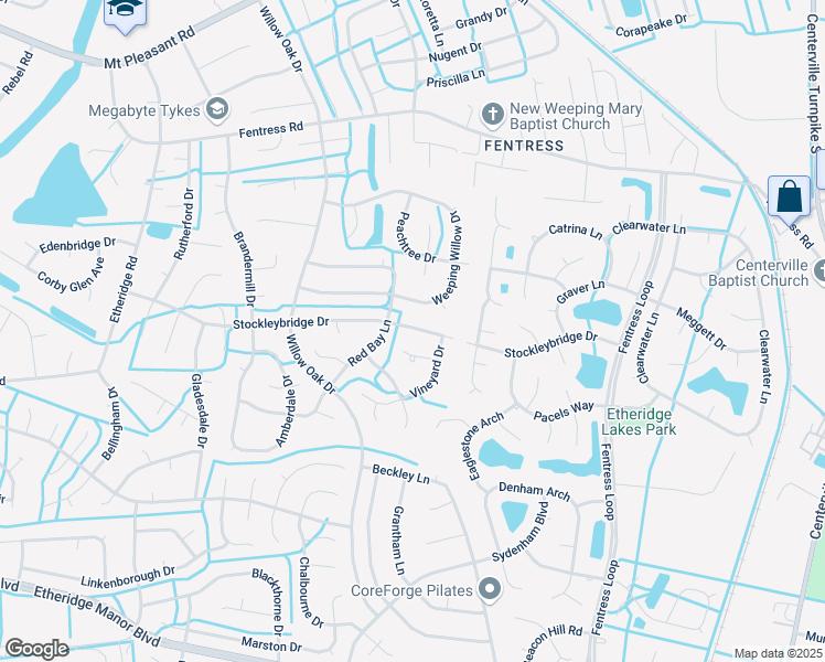 map of restaurants, bars, coffee shops, grocery stores, and more near 1009 Stockleybridge Drive in Chesapeake
