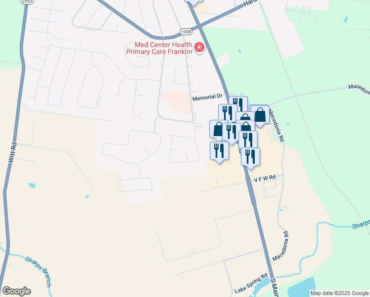 map of restaurants, bars, coffee shops, grocery stores, and more near 116 Blackberry Drive in Franklin