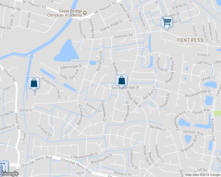 map of restaurants, bars, coffee shops, grocery stores, and more near 817 Stockleybridge Drive in Chesapeake