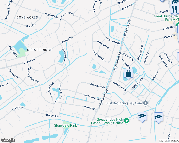 map of restaurants, bars, coffee shops, grocery stores, and more near 822 Jordan Crossing Road in Chesapeake