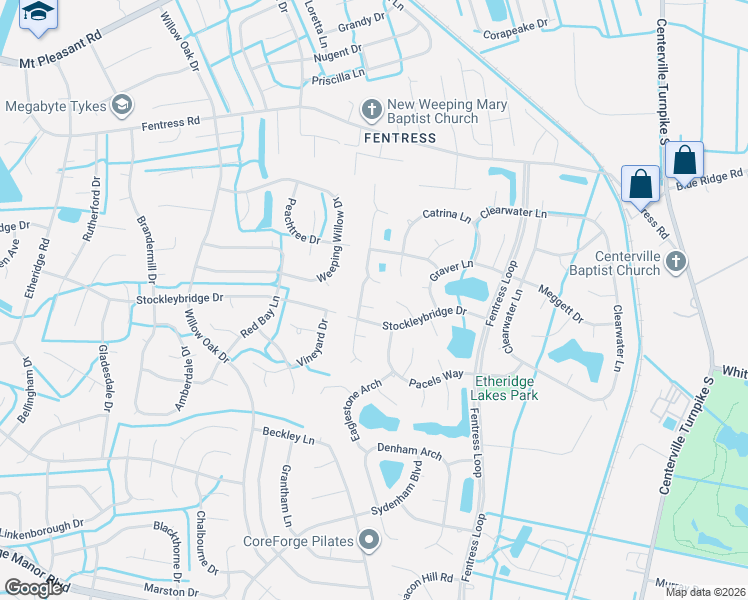 map of restaurants, bars, coffee shops, grocery stores, and more near 1001 Treasure Way in Chesapeake