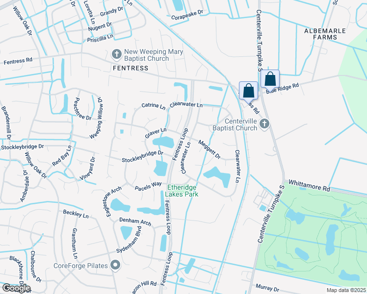 map of restaurants, bars, coffee shops, grocery stores, and more near 1720 Clearwater Lane in Chesapeake