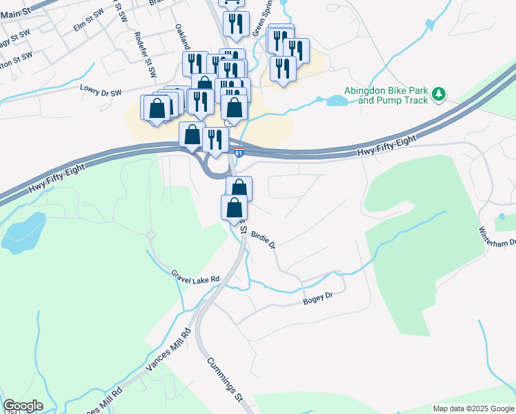 map of restaurants, bars, coffee shops, grocery stores, and more near Abingdon Place in Abingdon