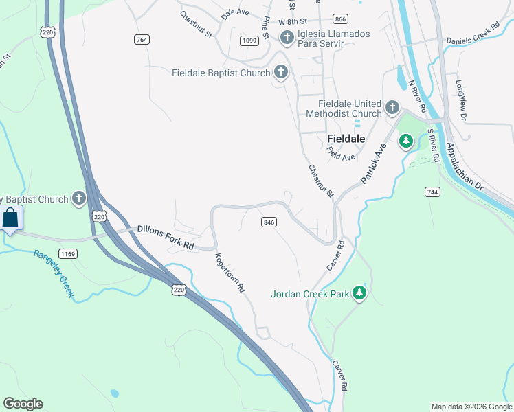 map of restaurants, bars, coffee shops, grocery stores, and more near 2 Merriman Road in Fieldale