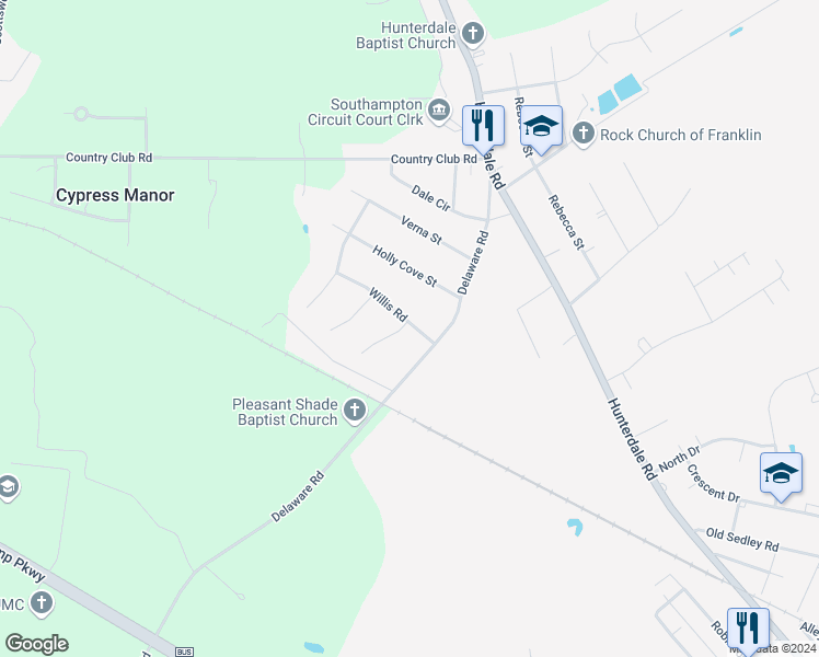 map of restaurants, bars, coffee shops, grocery stores, and more near Parks Place in Franklin