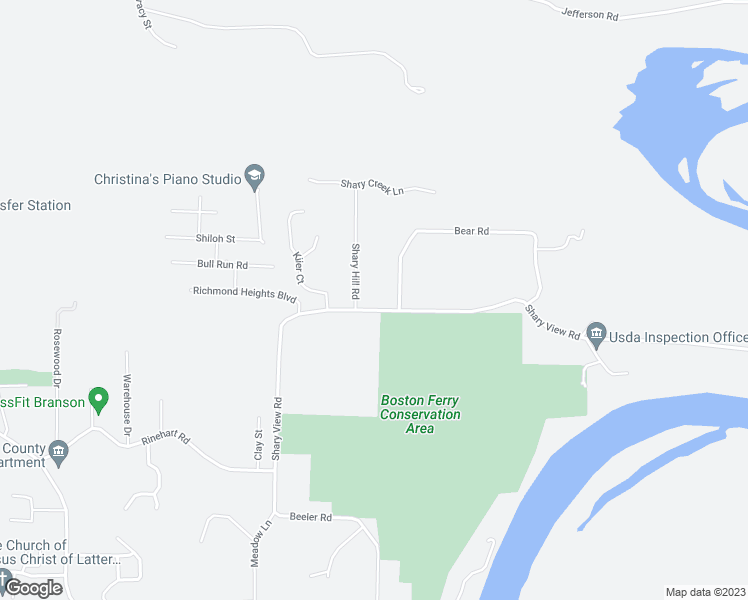 map of restaurants, bars, coffee shops, grocery stores, and more near 683 Shary View Road in Branson