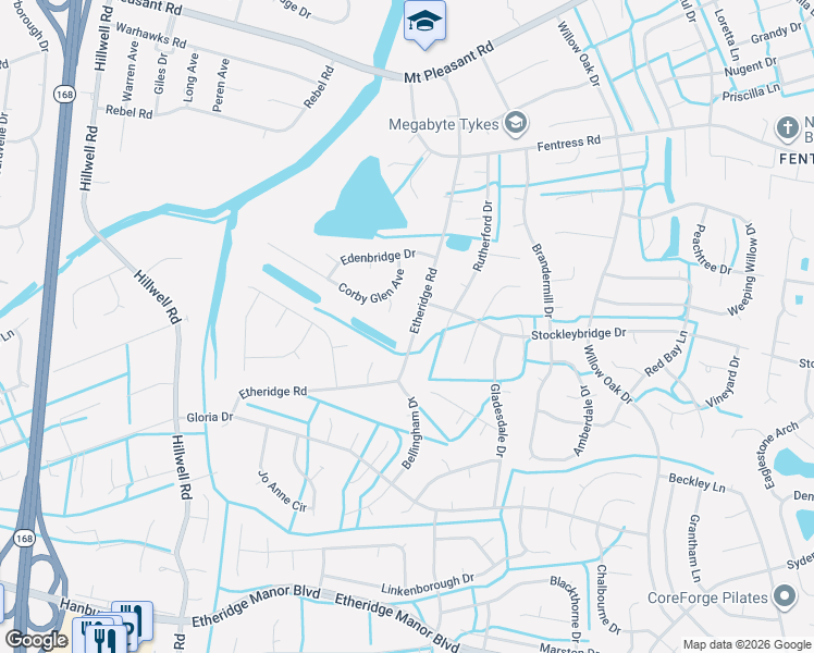 map of restaurants, bars, coffee shops, grocery stores, and more near 503 Oakford Crest in Chesapeake