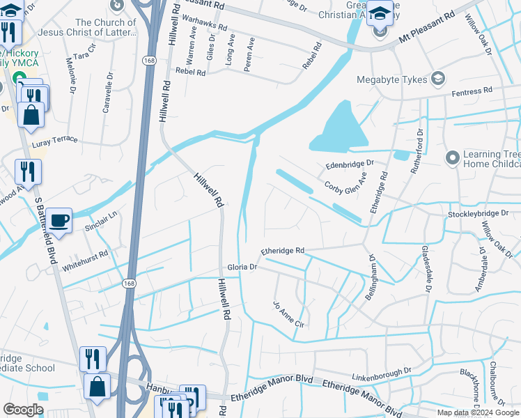 map of restaurants, bars, coffee shops, grocery stores, and more near 712 Hawkhurst Drive in Chesapeake