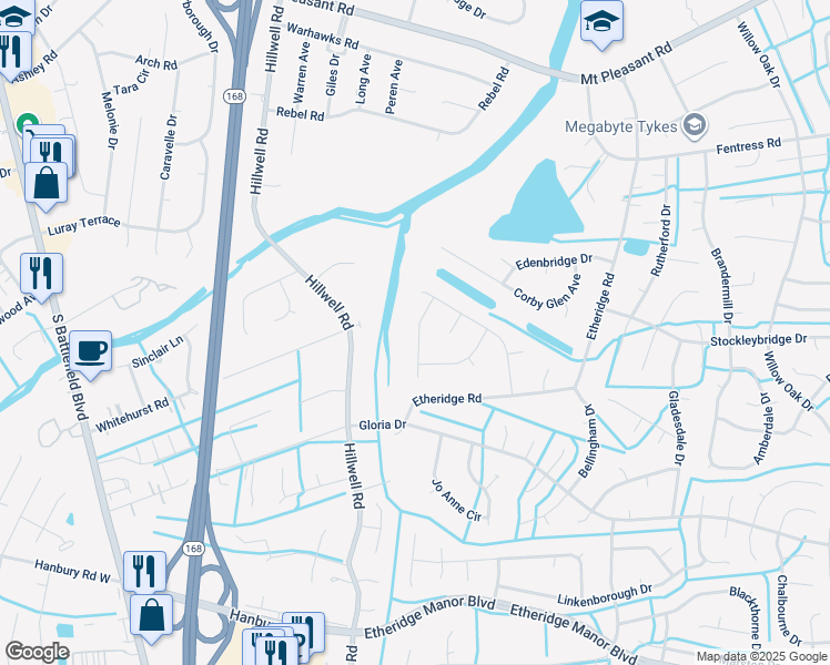 map of restaurants, bars, coffee shops, grocery stores, and more near 712 Hawkhurst Drive in Chesapeake