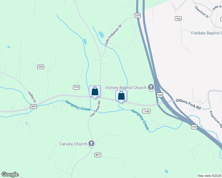 map of restaurants, bars, coffee shops, grocery stores, and more near 1024 The Great Road in Fieldale