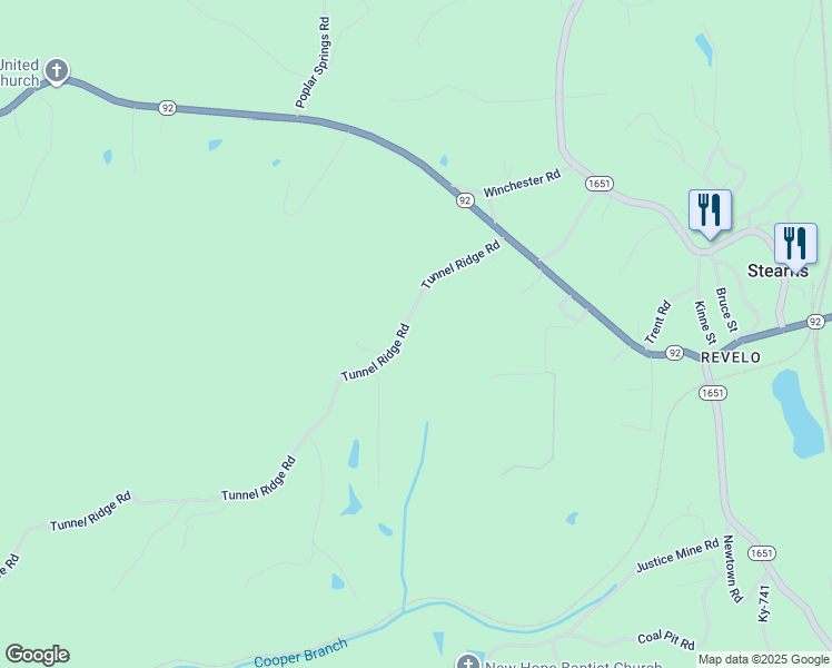 map of restaurants, bars, coffee shops, grocery stores, and more near 350 Tunnel Ridge Road in Stearns