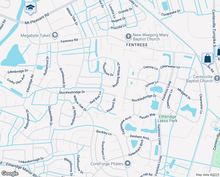 map of restaurants, bars, coffee shops, grocery stores, and more near 1012 Weeping Willow Drive in Chesapeake