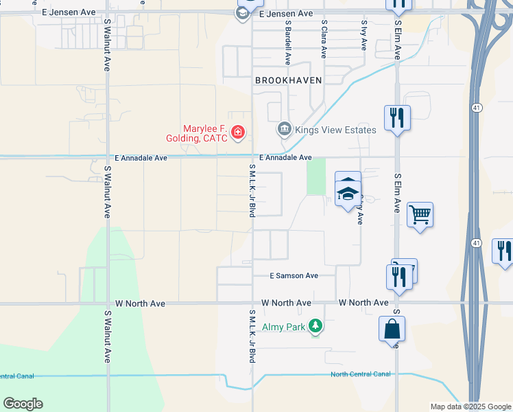 map of restaurants, bars, coffee shops, grocery stores, and more near 971 East Josh Avenue in Fresno