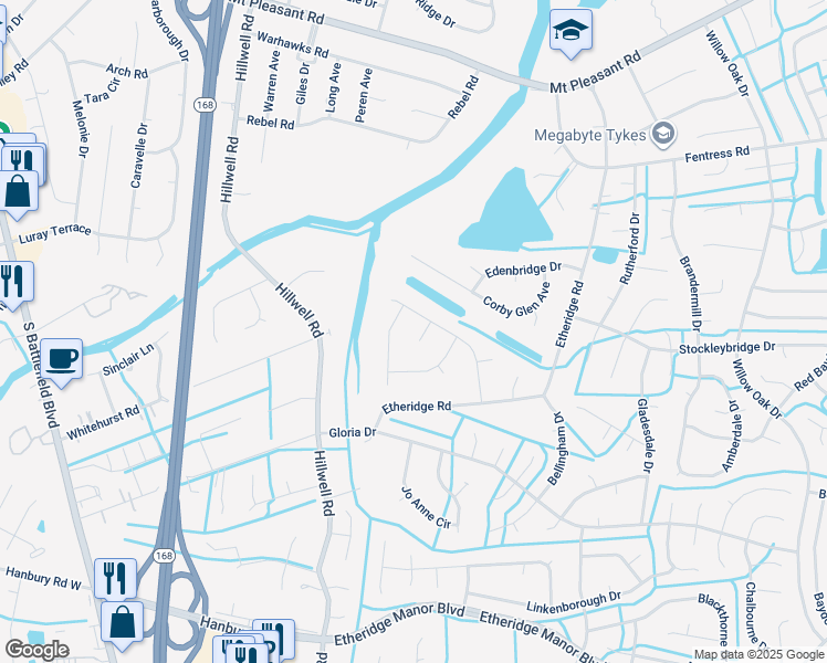 map of restaurants, bars, coffee shops, grocery stores, and more near 704 Hazel Grove Way in Chesapeake