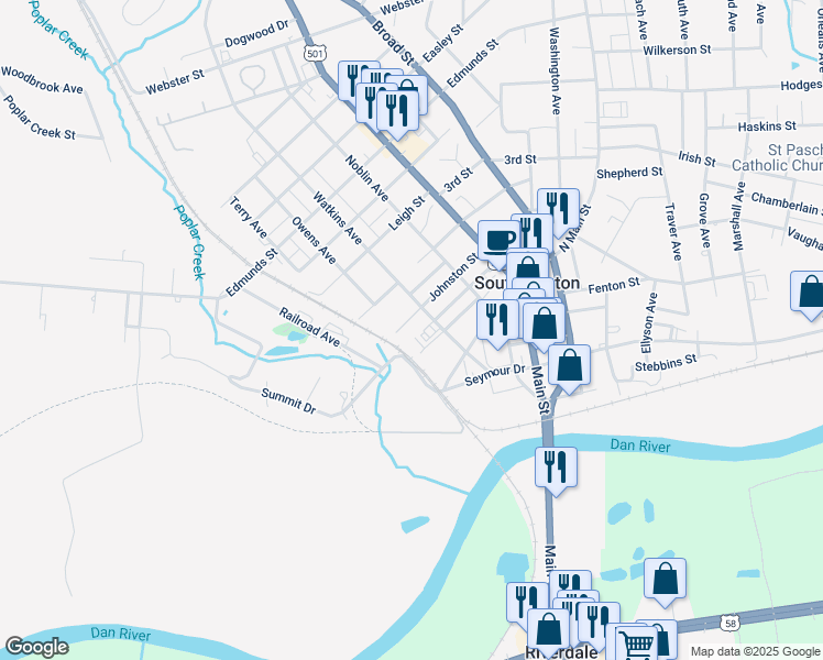 map of restaurants, bars, coffee shops, grocery stores, and more near 700 Watkins Avenue in South Boston