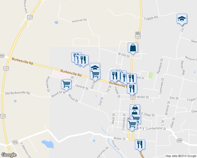 map of restaurants, bars, coffee shops, grocery stores, and more near 388 State Highway 1590 in Albany