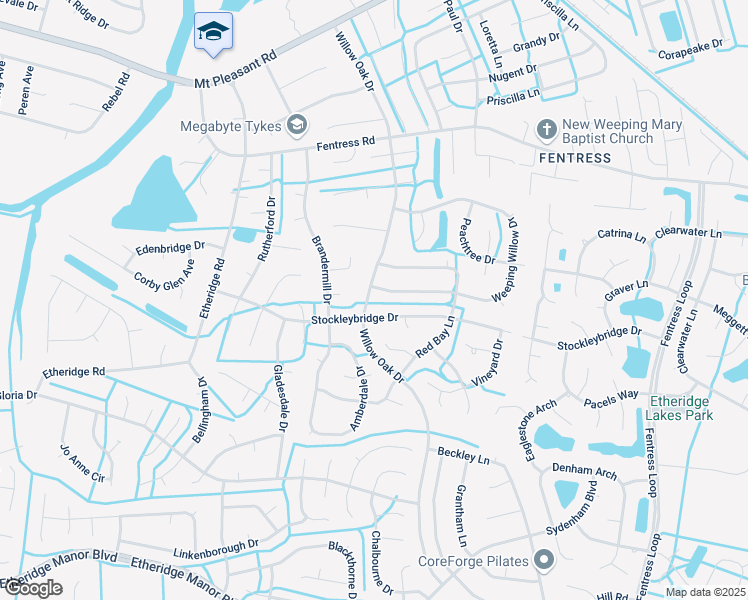 map of restaurants, bars, coffee shops, grocery stores, and more near 546 Willow Oak Drive in Chesapeake