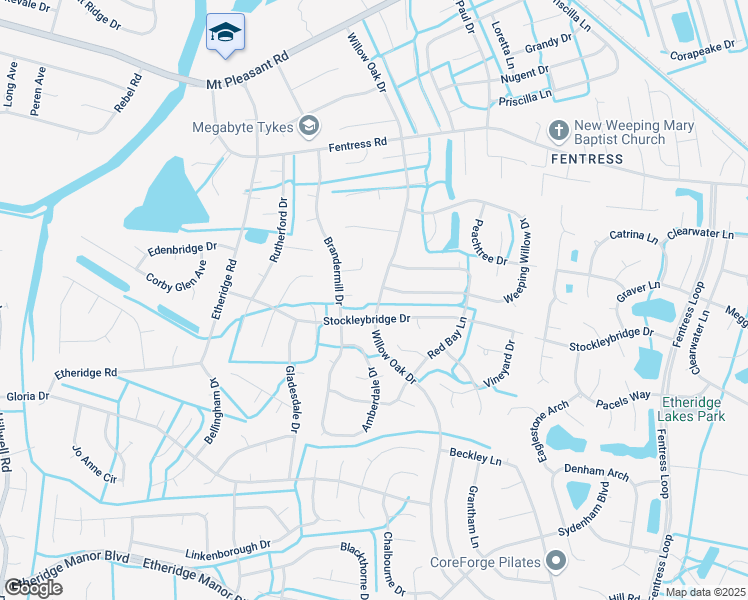 map of restaurants, bars, coffee shops, grocery stores, and more near 546 Willow Oak Drive in Chesapeake