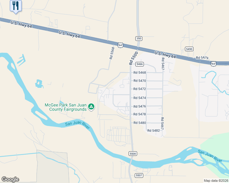 map of restaurants, bars, coffee shops, grocery stores, and more near 36 Road 5474 in Farmington